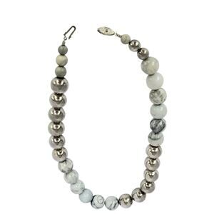 Vintage Silver and Crazy Lace Agate Beaded Necklace Healing Crystal